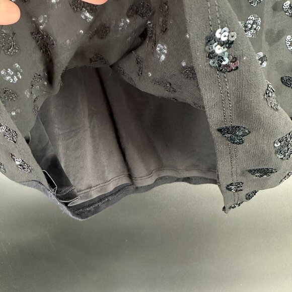 Express Black Liner Sheer Slinky Overlay Heart Sequin Top Tank Size Small - Picture 3 of 8